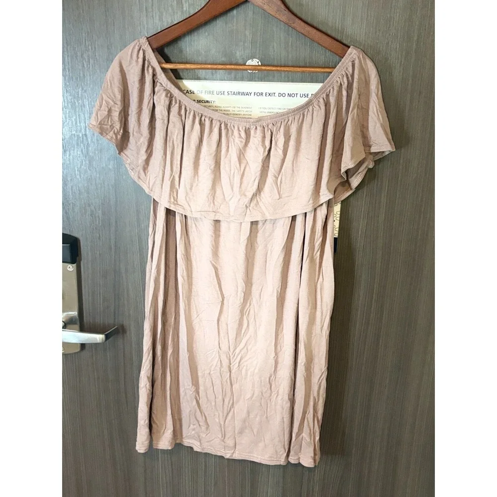 Boohoo Swing Dress Women's 10 Brown Off The Shoulder Pleated Sleeveless Pullover